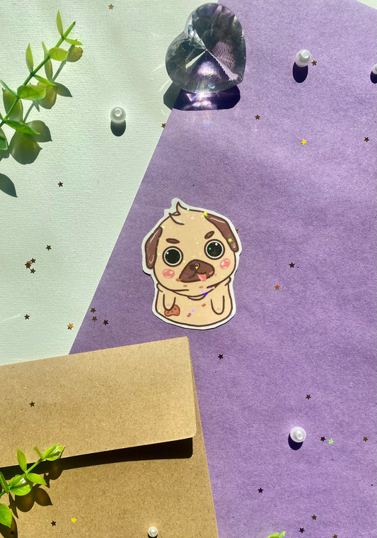 Chubby Cookie Pug Holographic Sticker