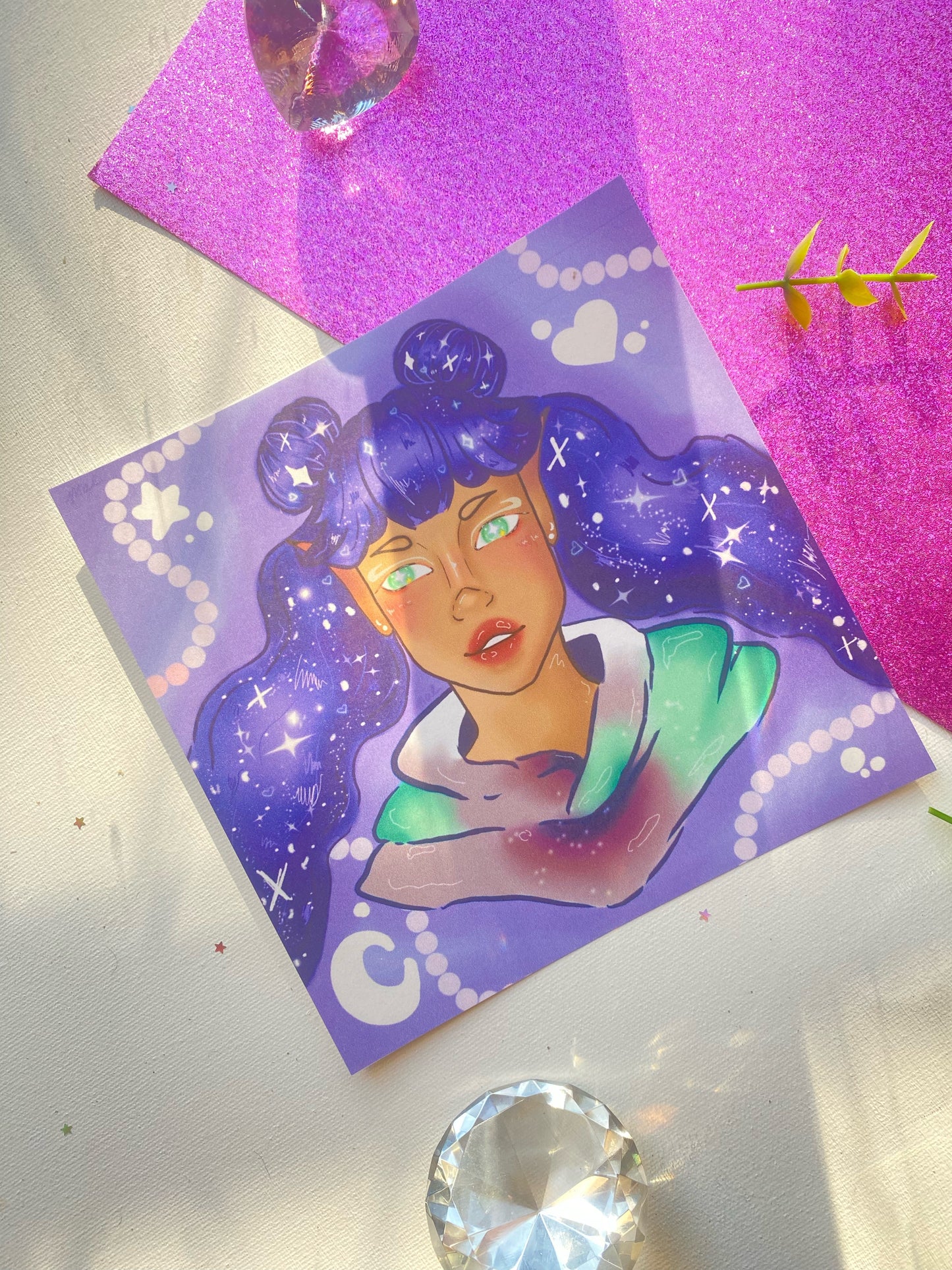 Purple Galaxy Elf Girl Square Art print