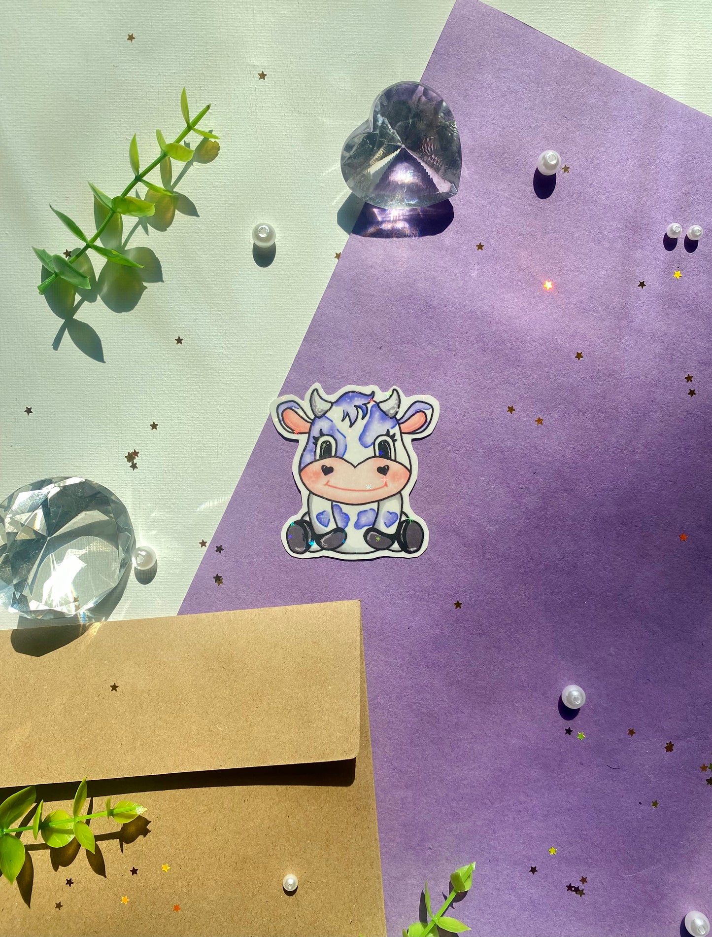 Purple Baby Cow Holographic Sticker