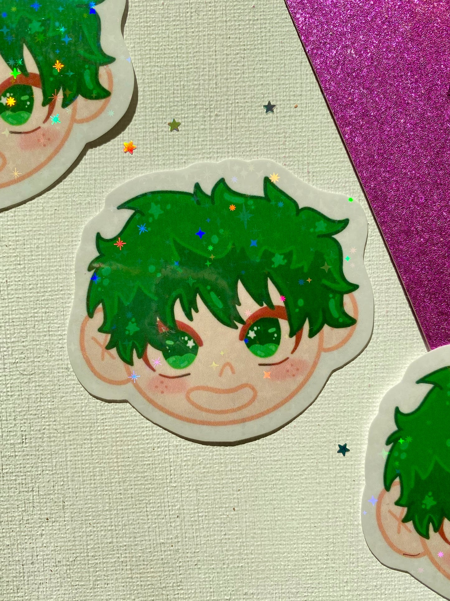 Sparkly Deku Head Holographic Sticker