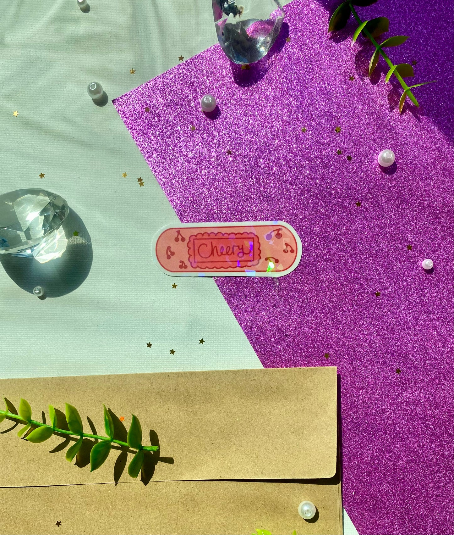 Cherry Band-Aid Holographic Sticker