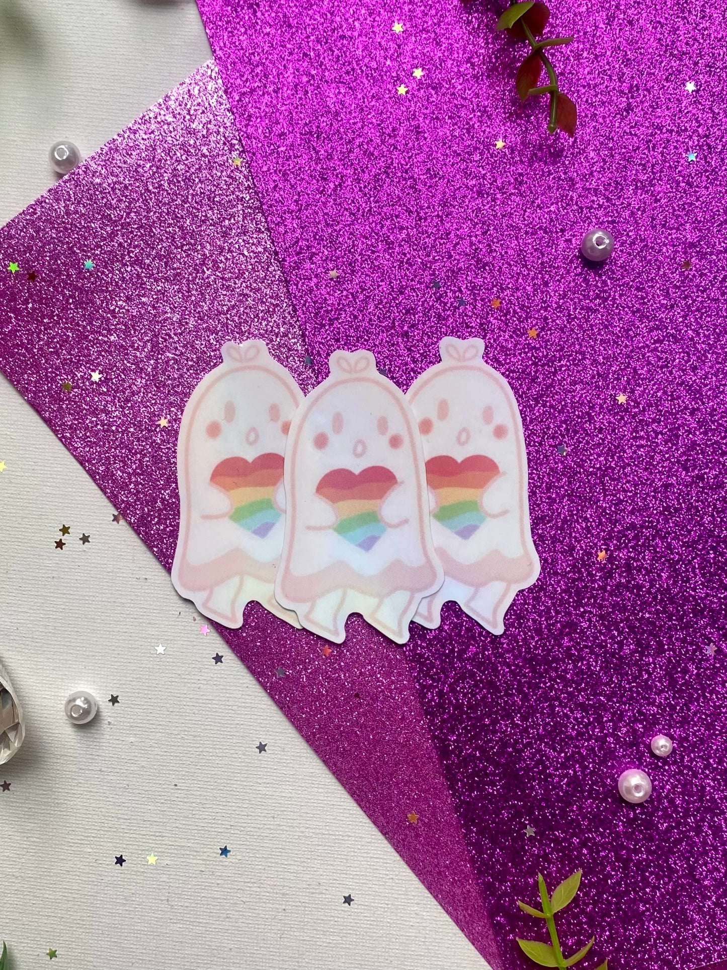 Rainbow Heart Ghost Holographic Sticker