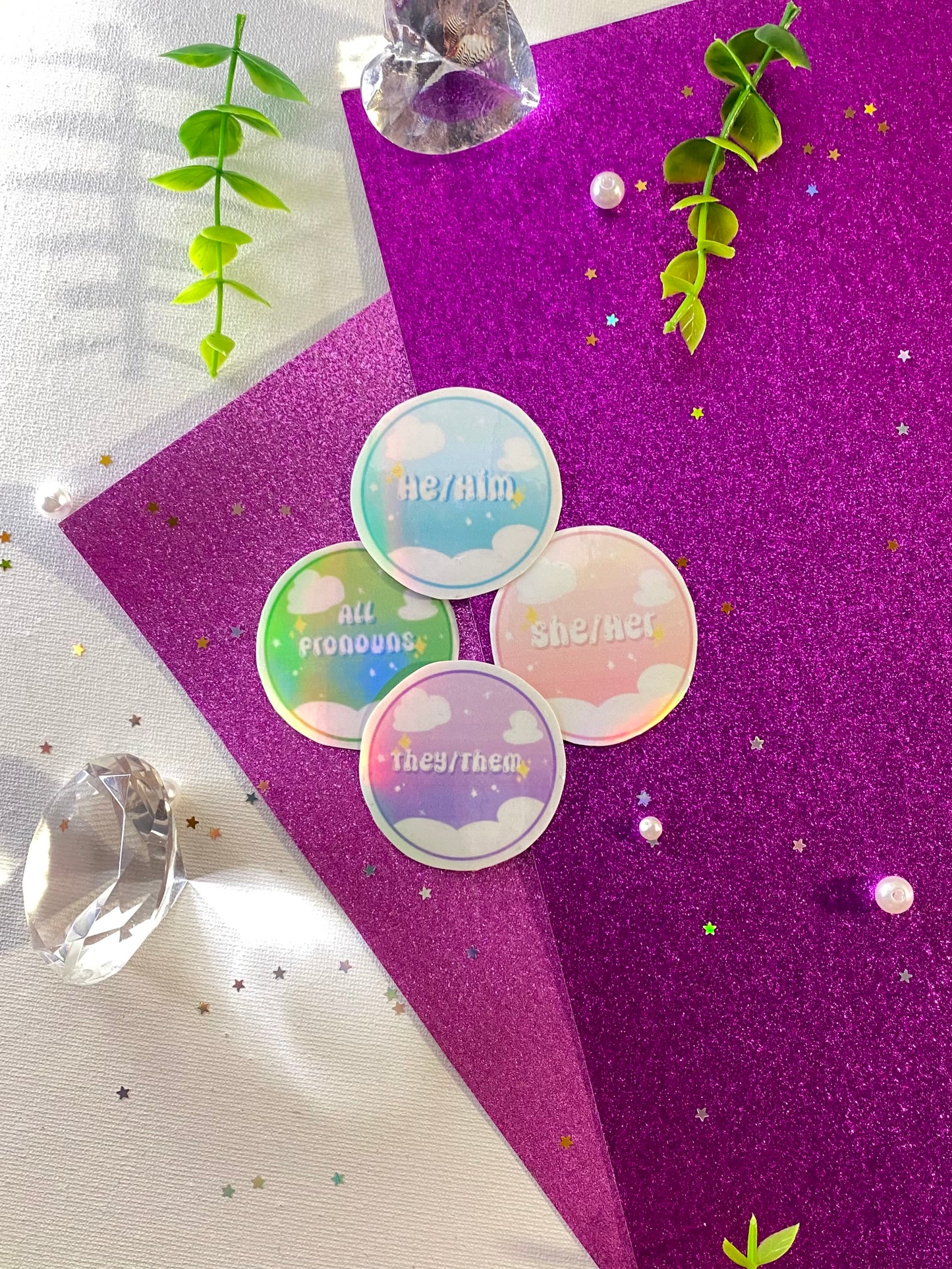 Holographic Pronoun Stickers