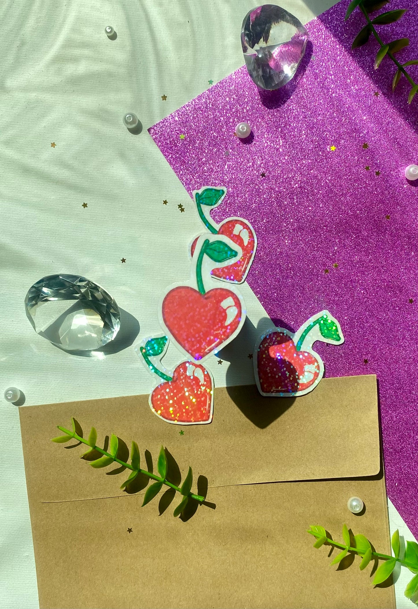 Cherry Heart Holographic Sticker