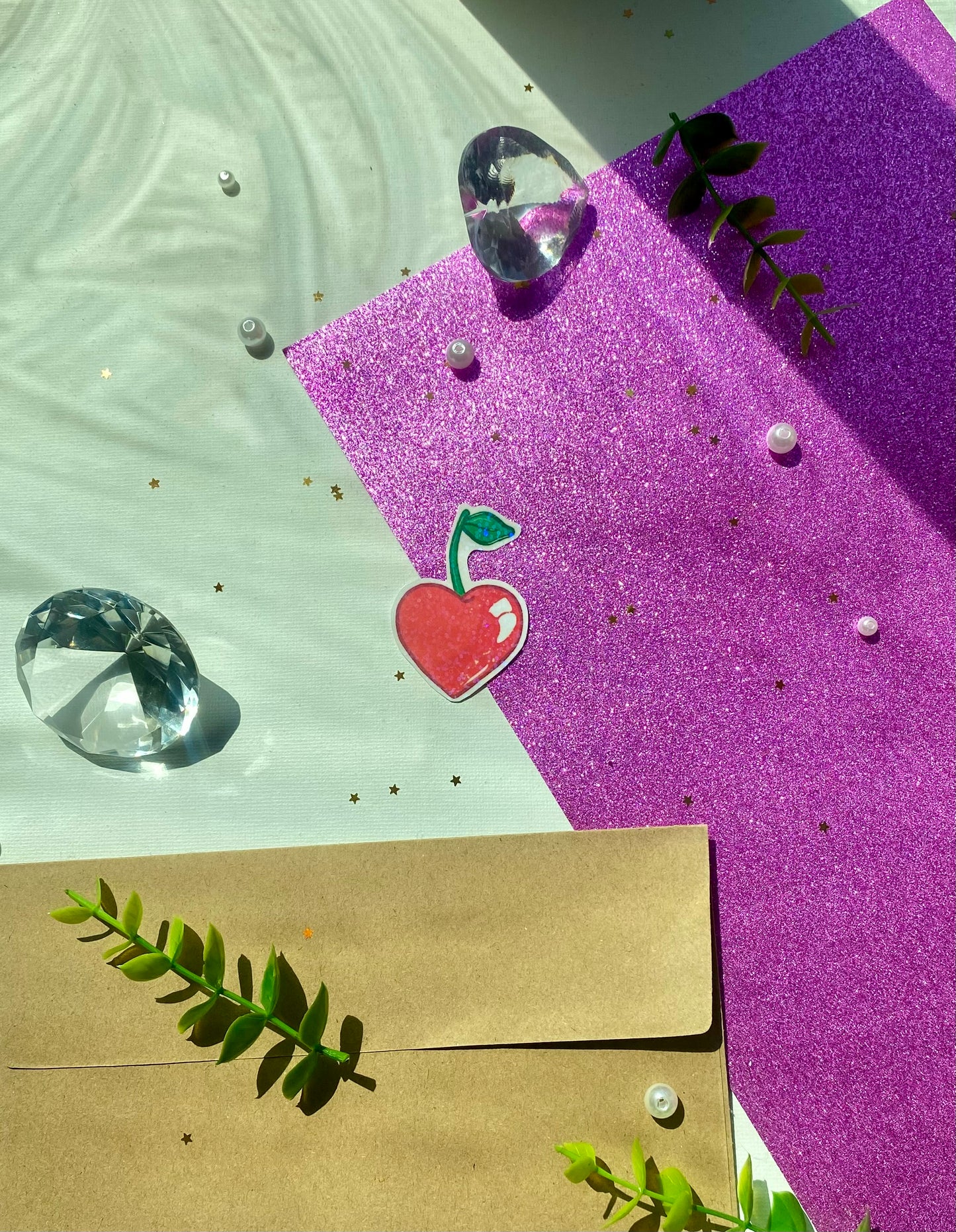 Cherry Heart Holographic Sticker