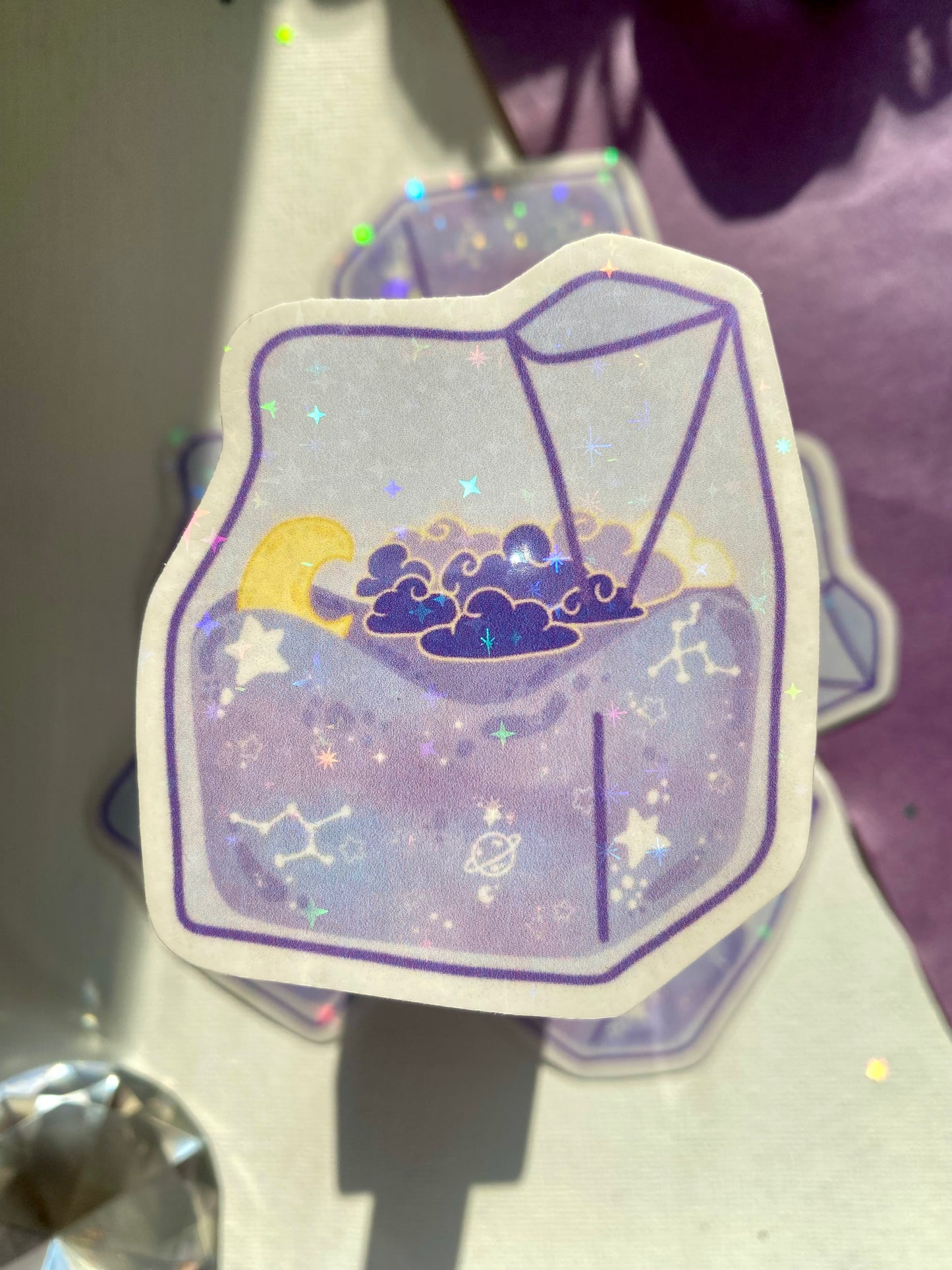 Purple Galaxy Milk Carton Holographic Sticker