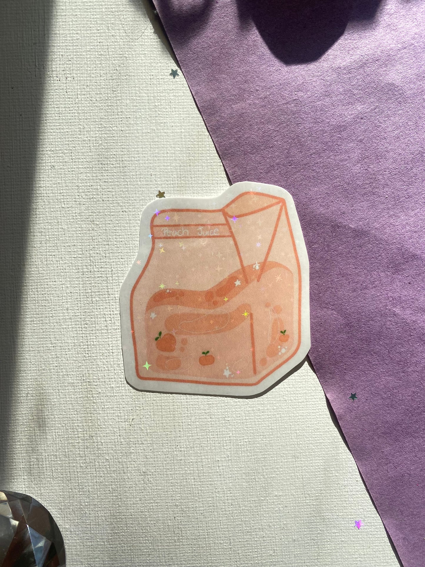 Peach Juice Carton Holographic Waterproof Sticker