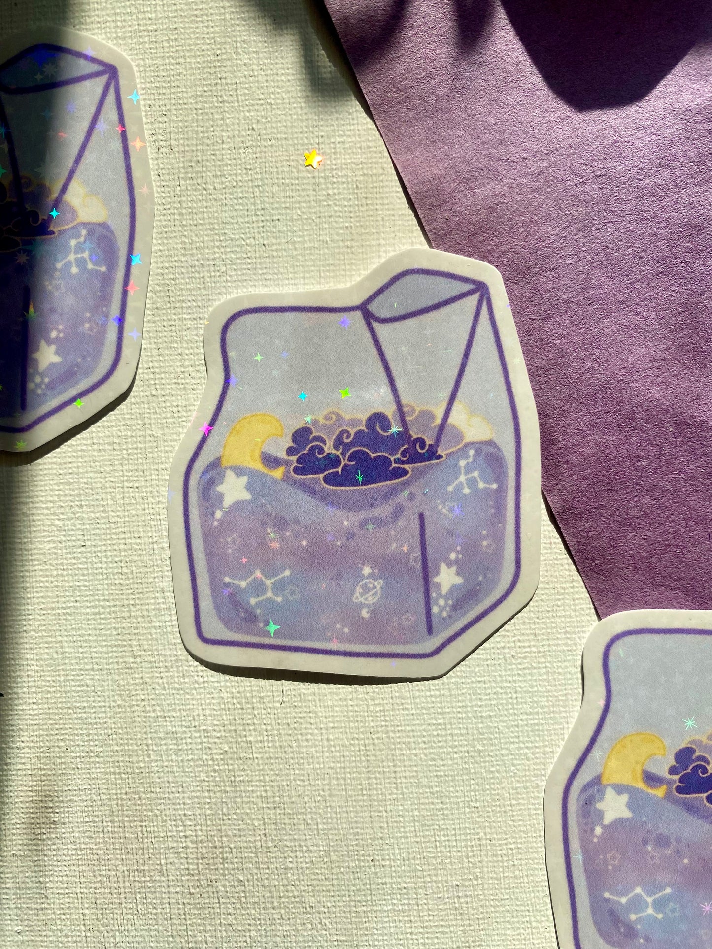 Purple Galaxy Milk Carton Holographic Sticker