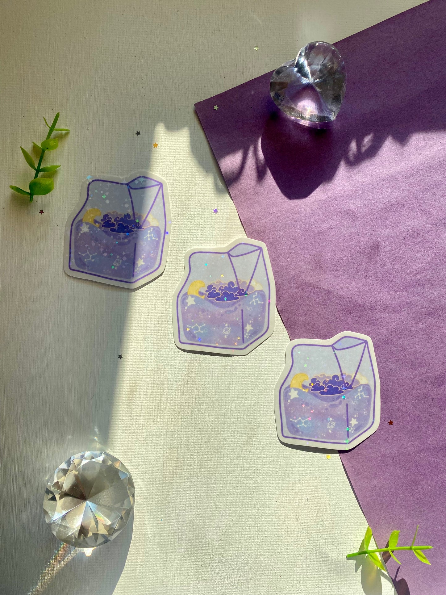 Purple Galaxy Milk Carton Holographic Sticker