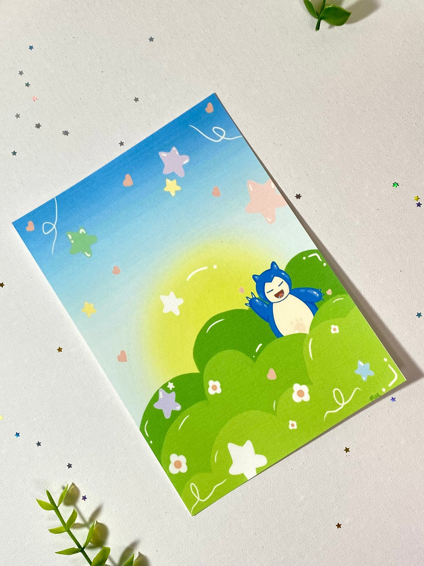 Flower field Snorlax Art Print