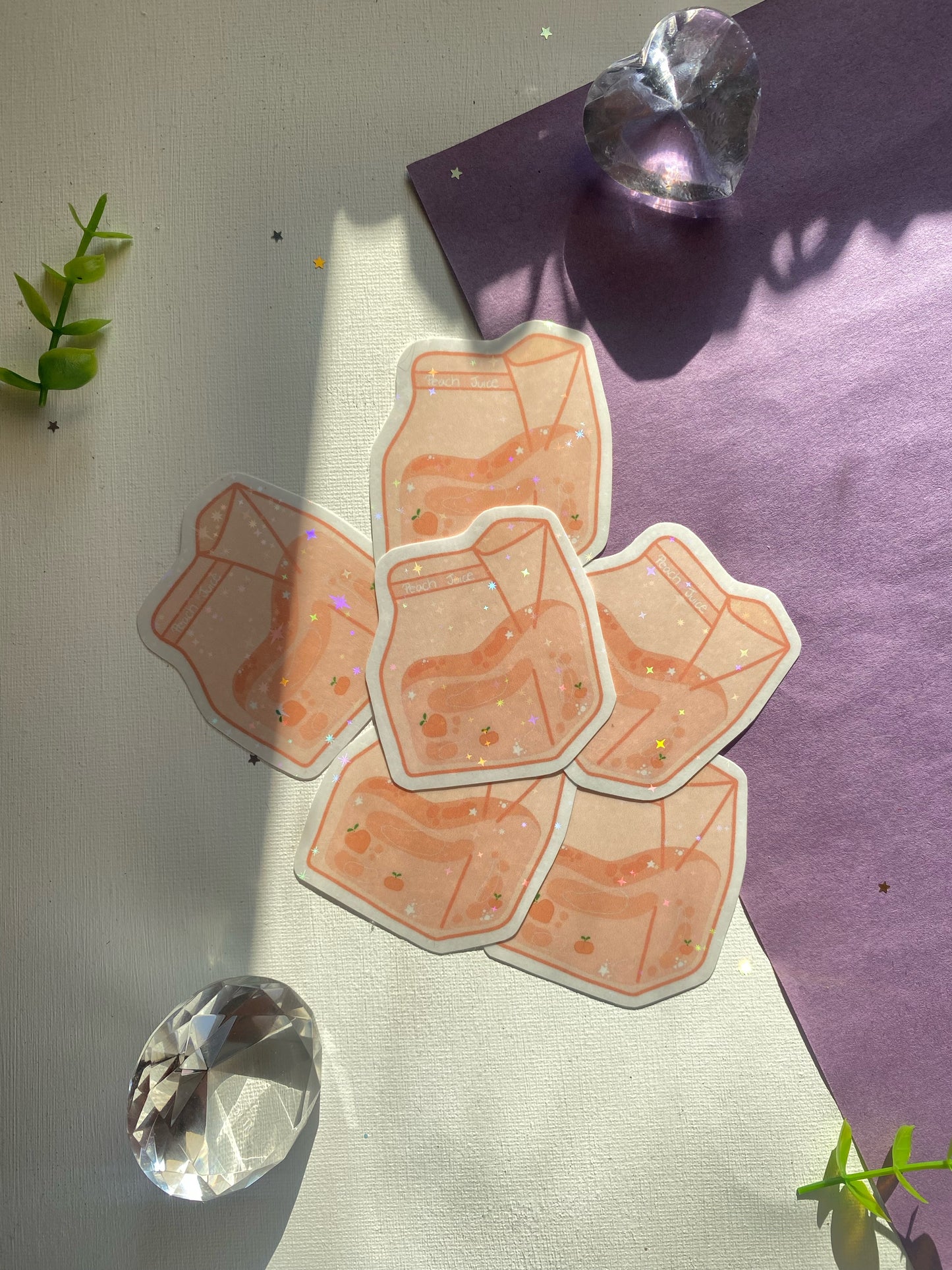 Peach Juice Carton Holographic Waterproof Sticker