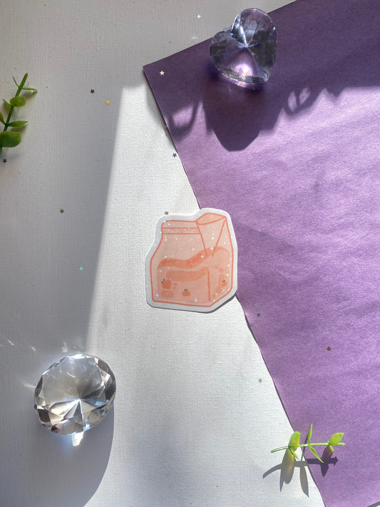 Peach Juice Carton Holographic Waterproof Sticker