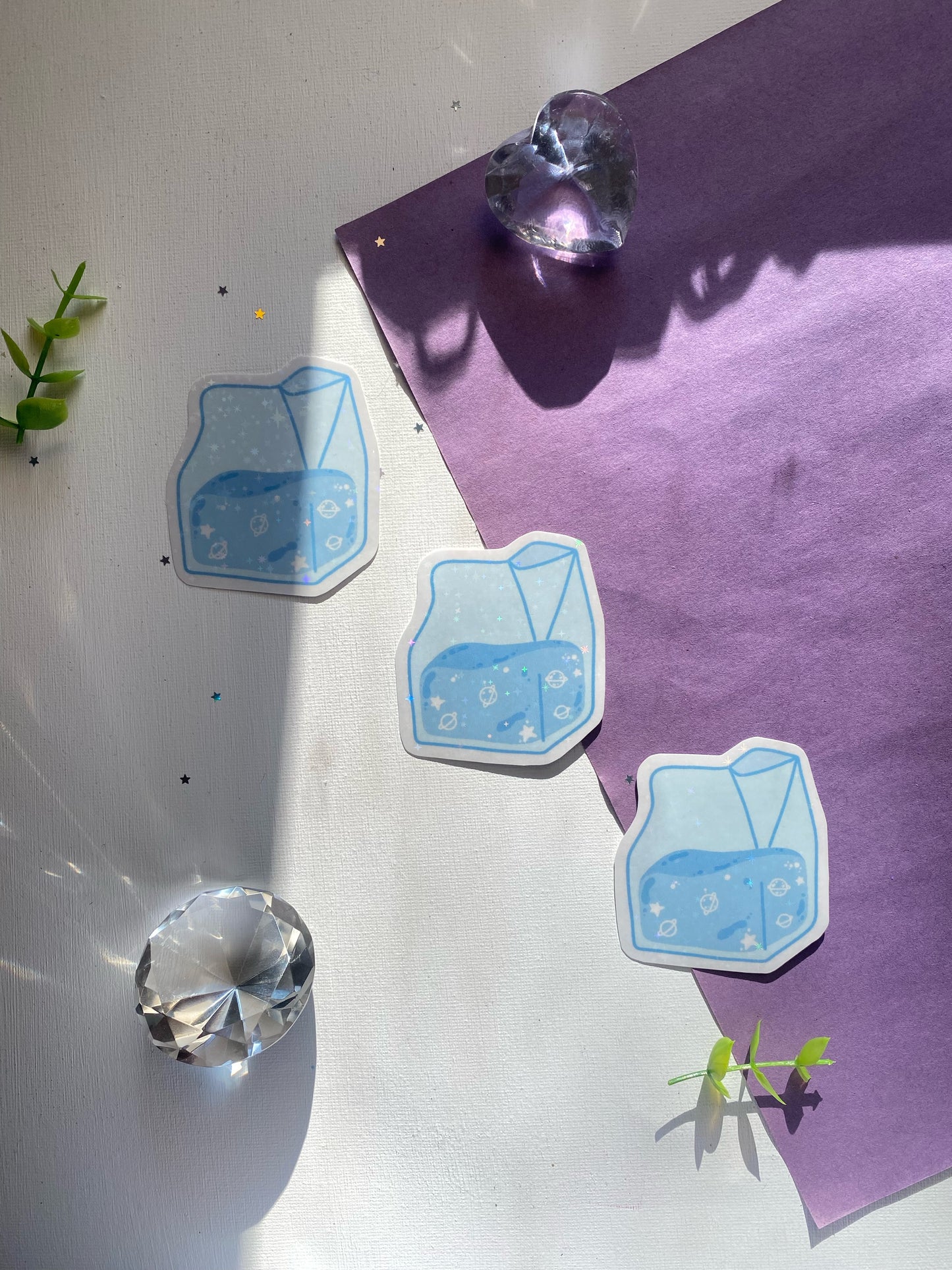 Blue Galaxy Milk Carton Holographic Waterproof Sticker