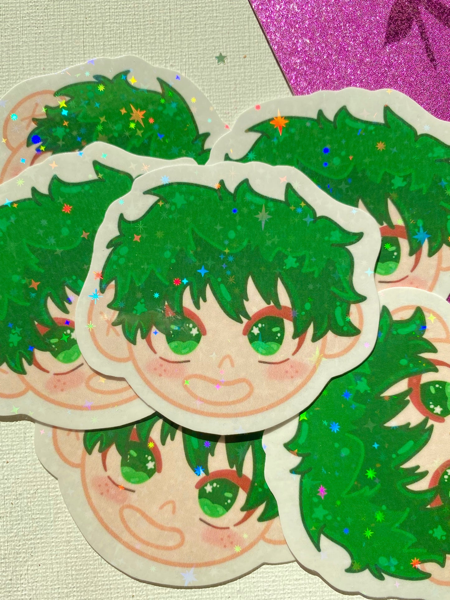 Sparkly Deku Head Holographic Sticker