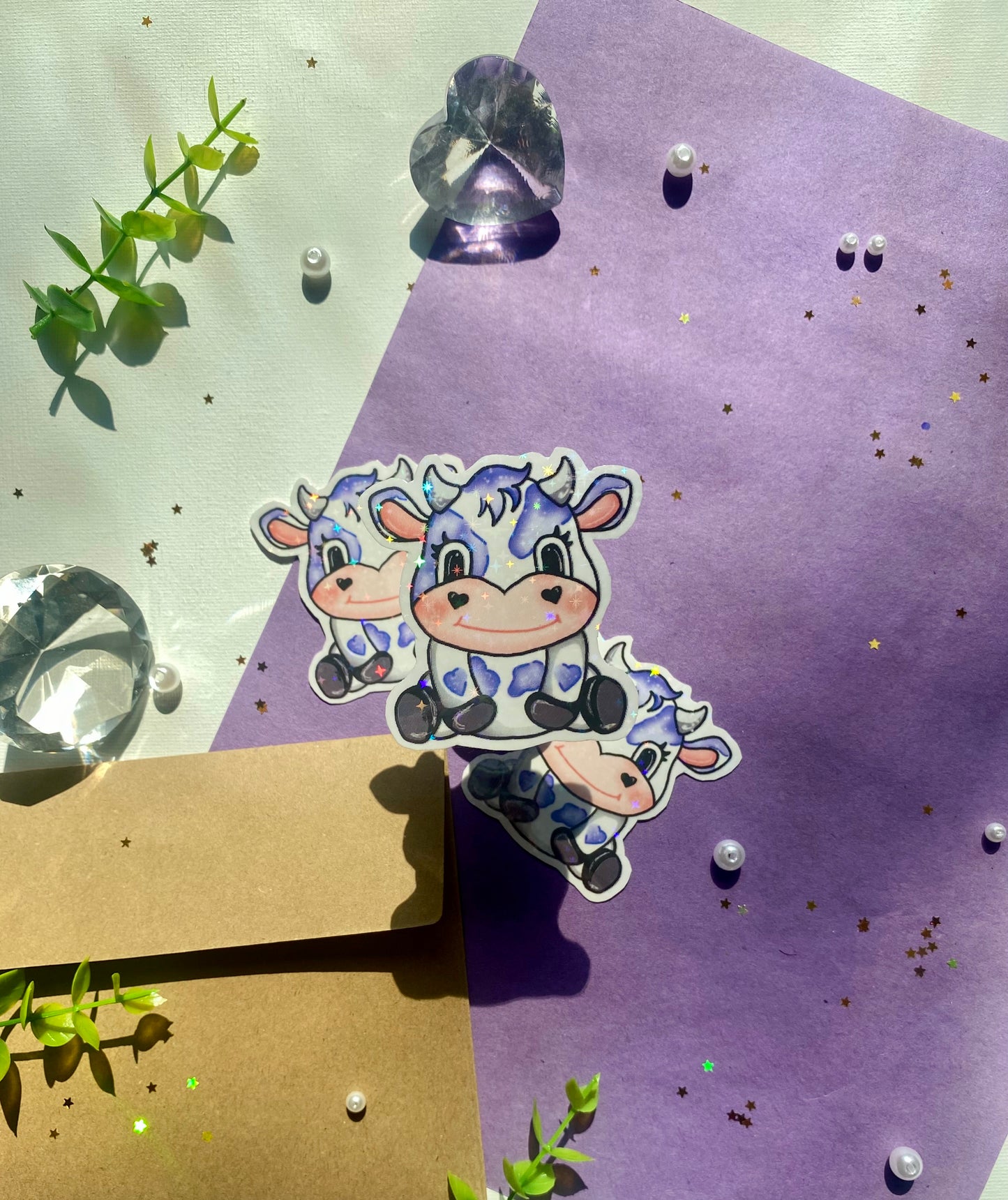 Purple Baby Cow Holographic Sticker