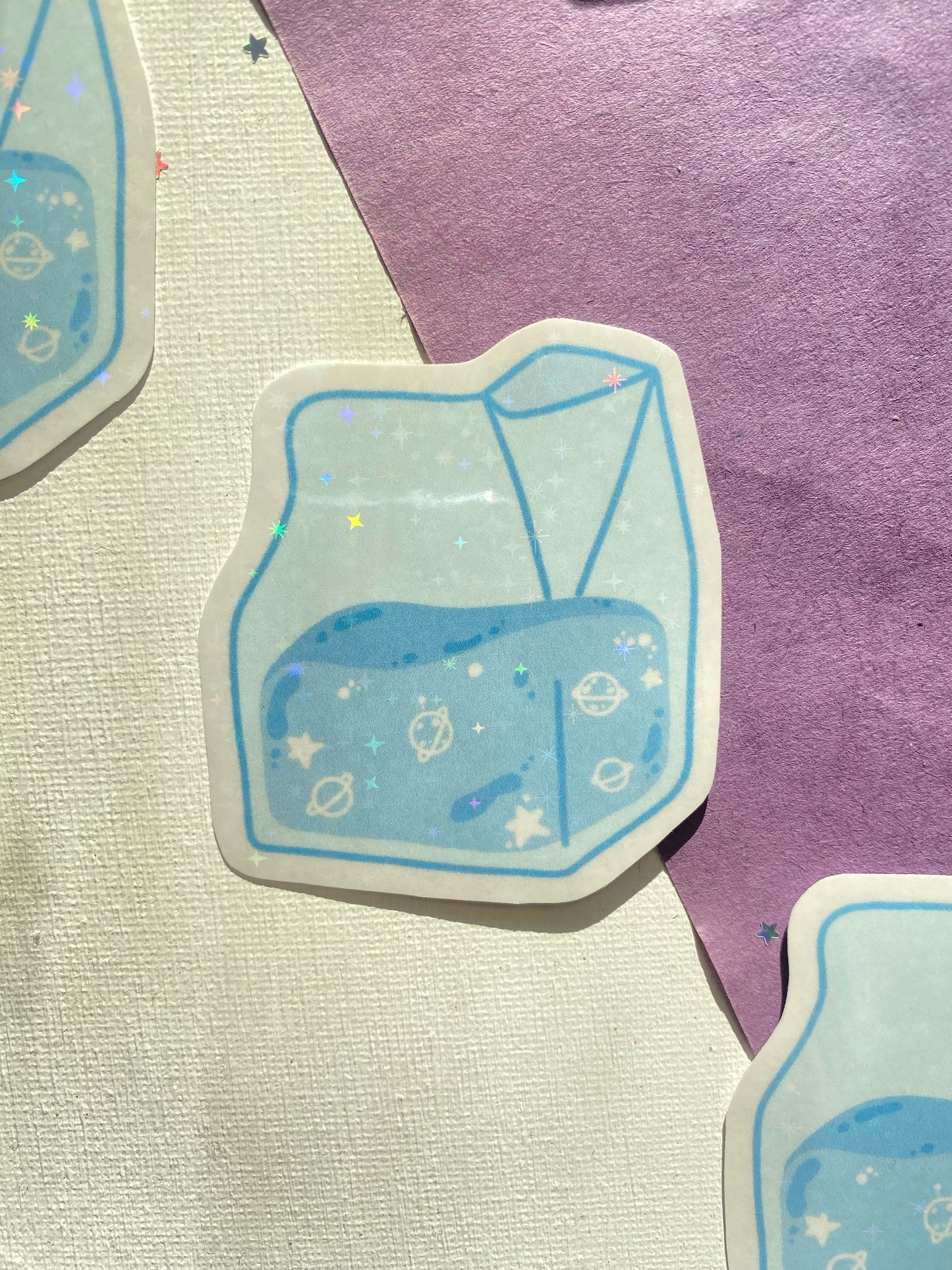 Blue Galaxy Milk Carton Holographic Waterproof Sticker