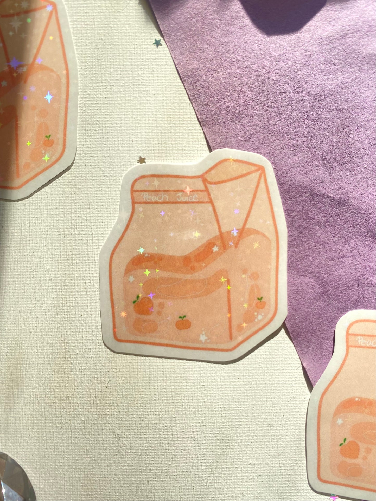 Peach Juice Carton Holographic Waterproof Sticker