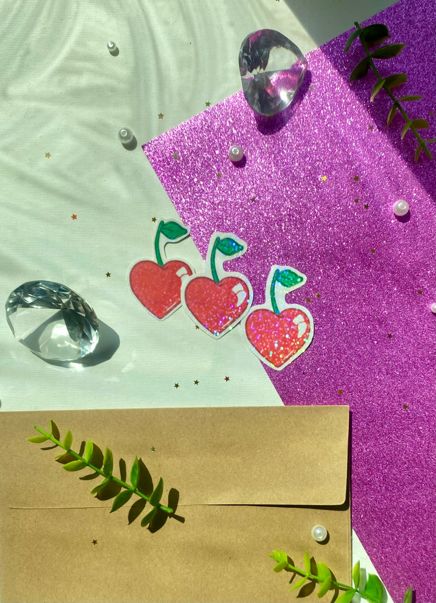 Cherry Heart Holographic Sticker