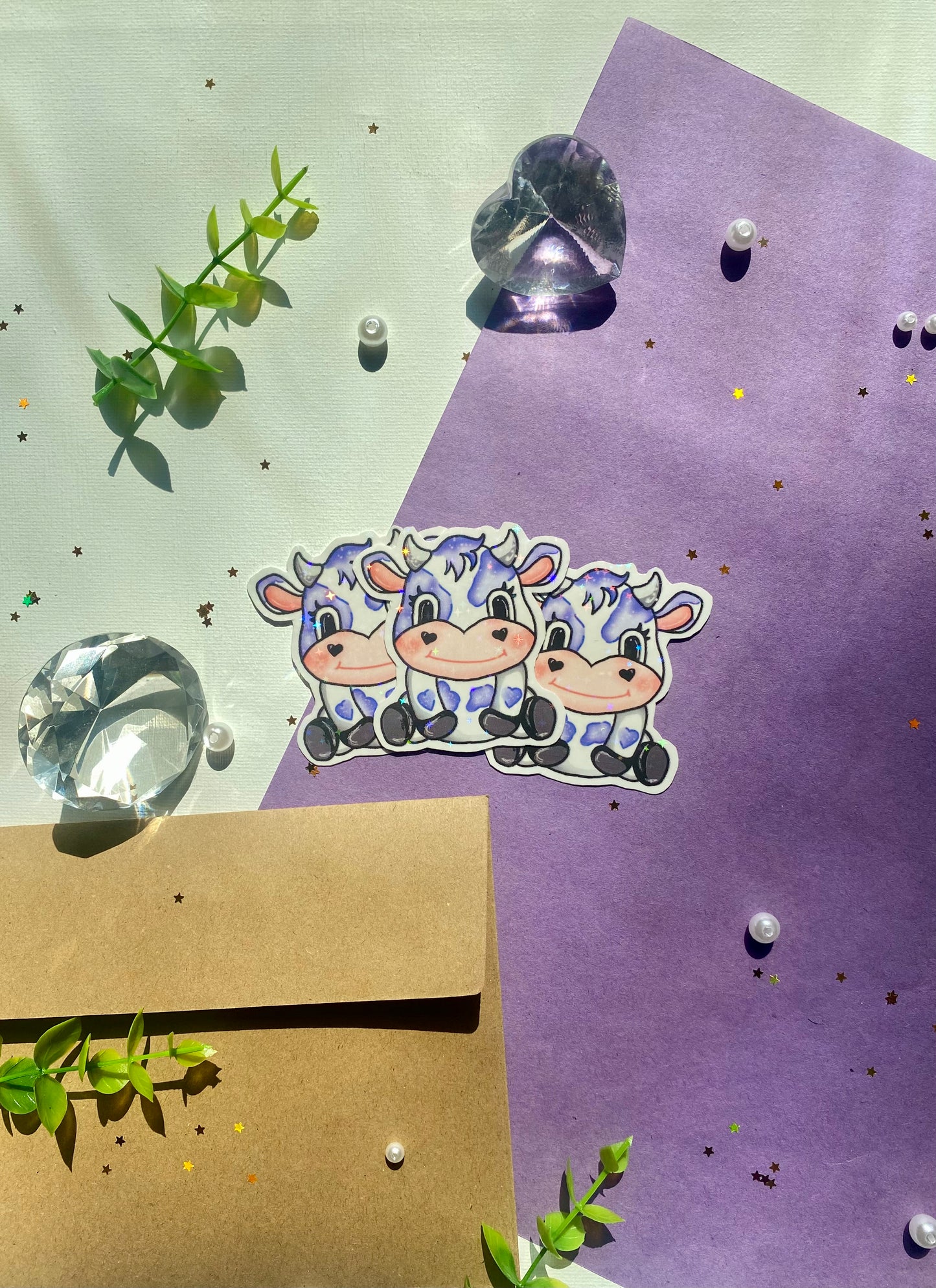 Purple Baby Cow Holographic Sticker