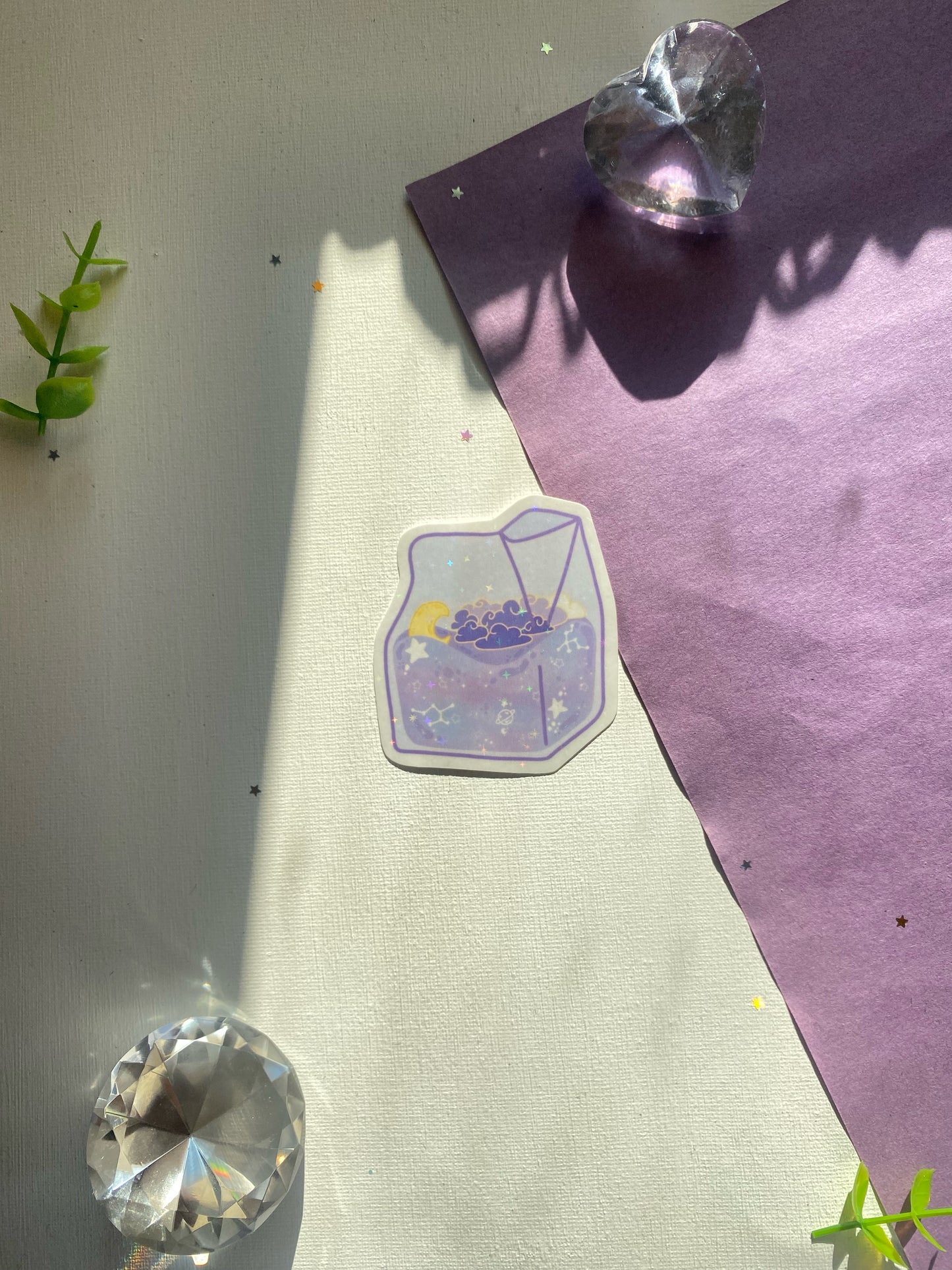 Purple Galaxy Milk Carton Holographic Sticker