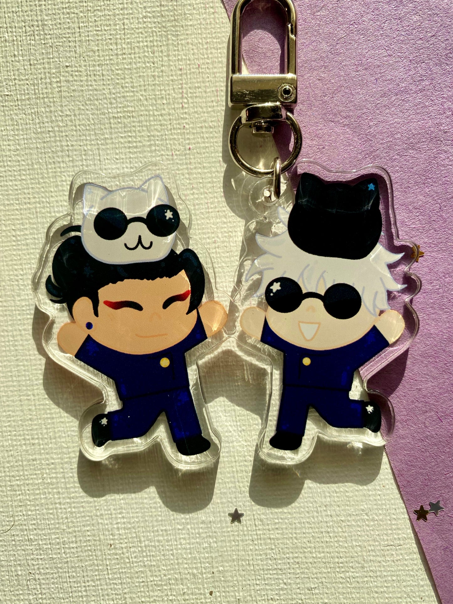 B GRADE Geto + Gojo Cat Head acrylic Keychain