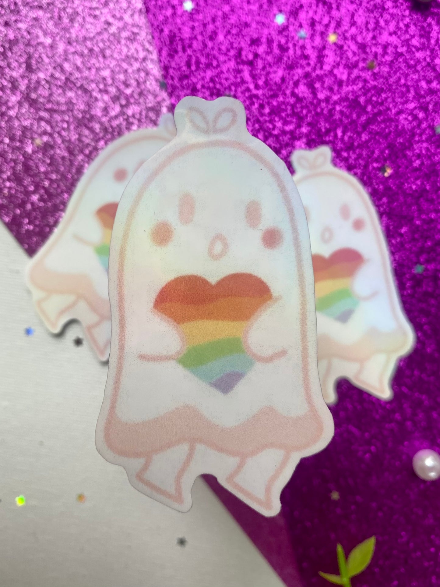 Rainbow Heart Ghost Holographic Sticker