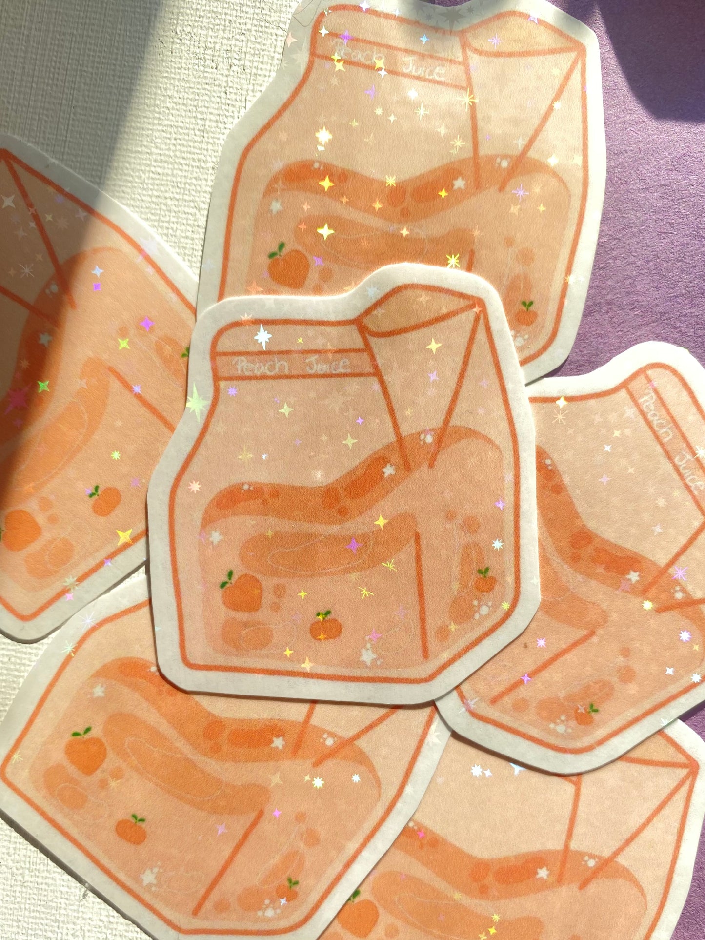 Peach Juice Carton Holographic Waterproof Sticker