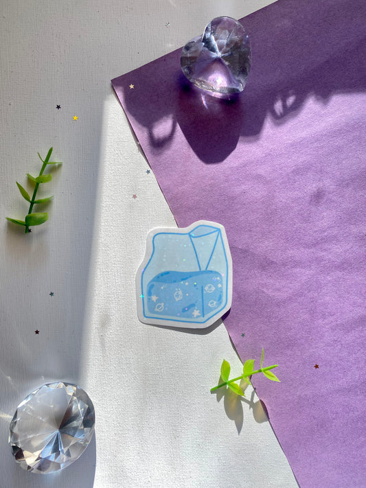 Blue Galaxy Milk Carton Holographic Waterproof Sticker