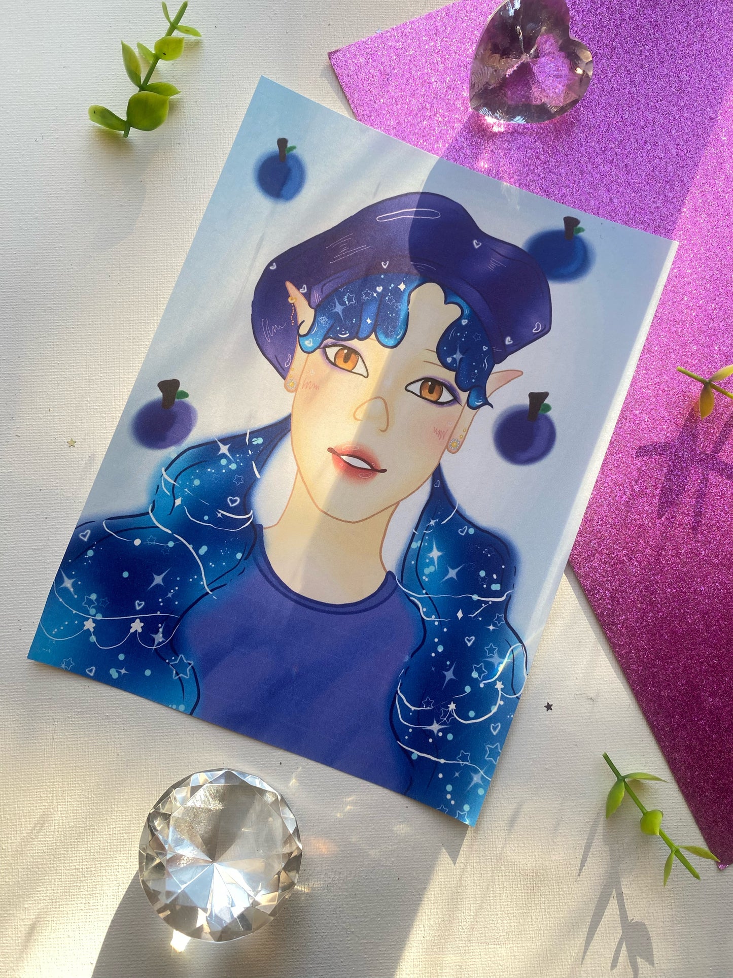 Galaxy Berry Girl Art Print