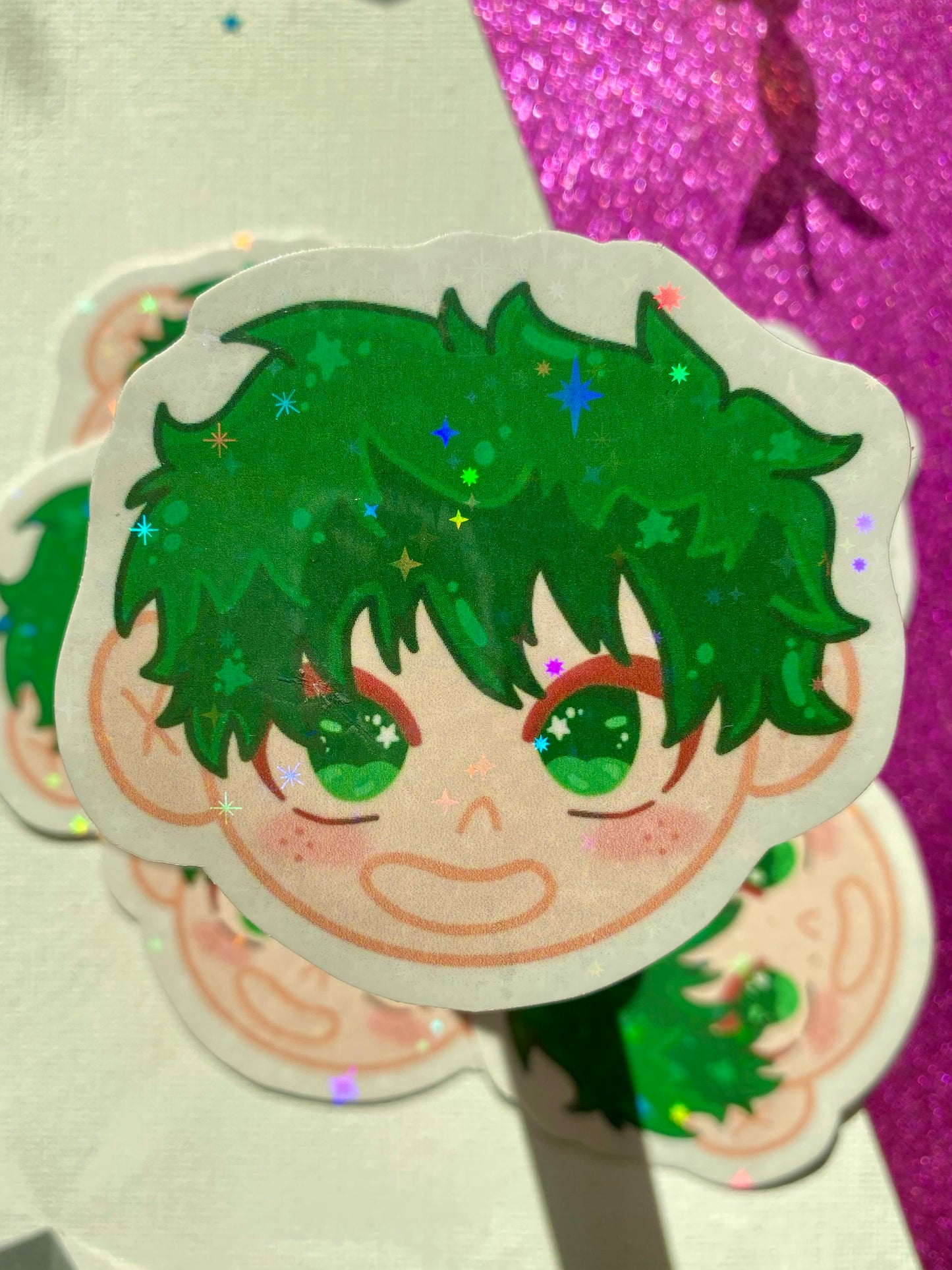 Sparkly Deku Head Holographic Sticker