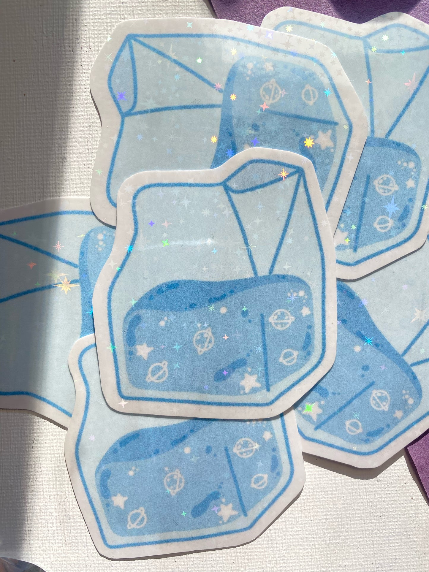 Blue Galaxy Milk Carton Holographic Waterproof Sticker