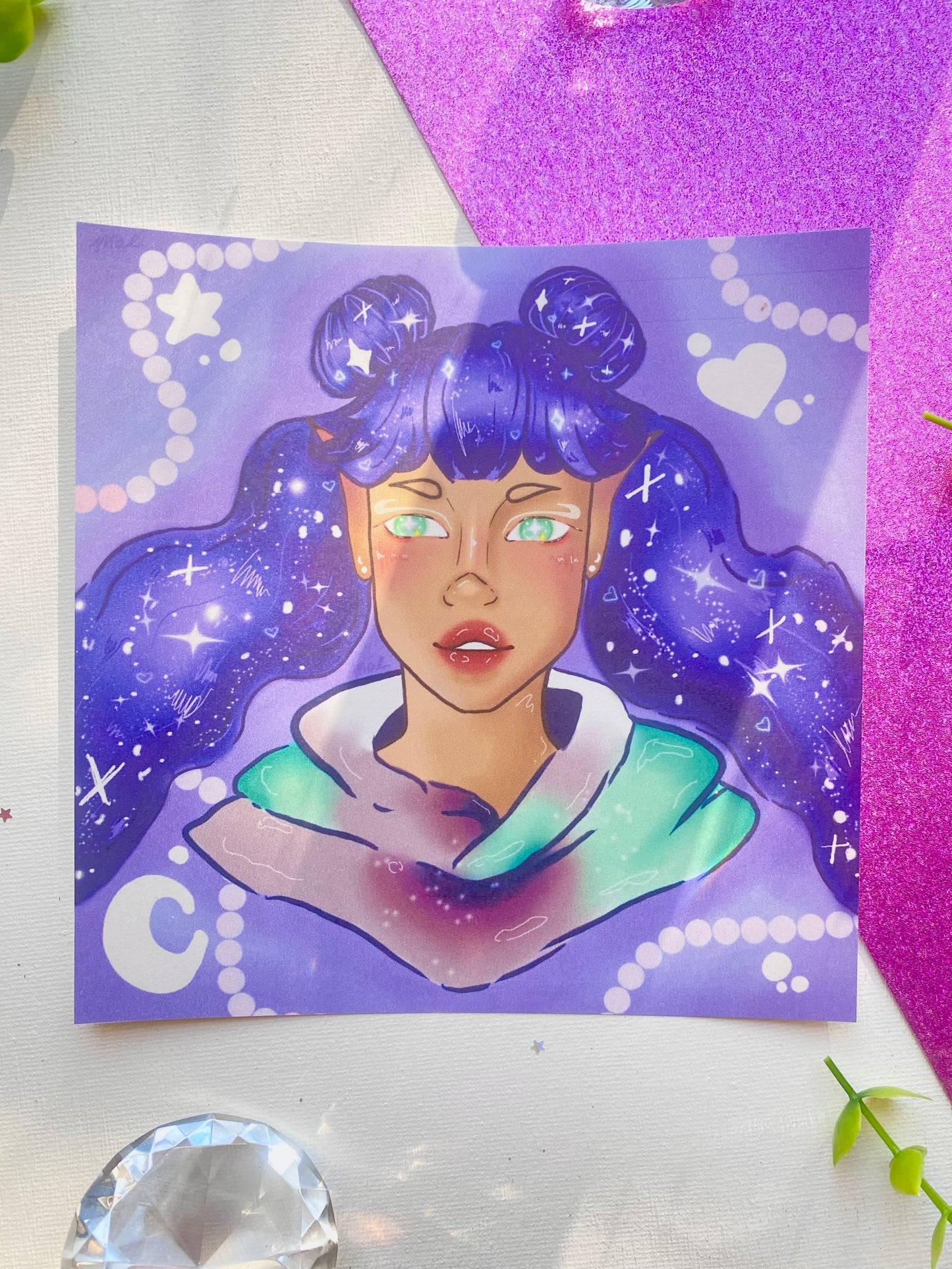 Purple Galaxy Elf Girl Square Art print