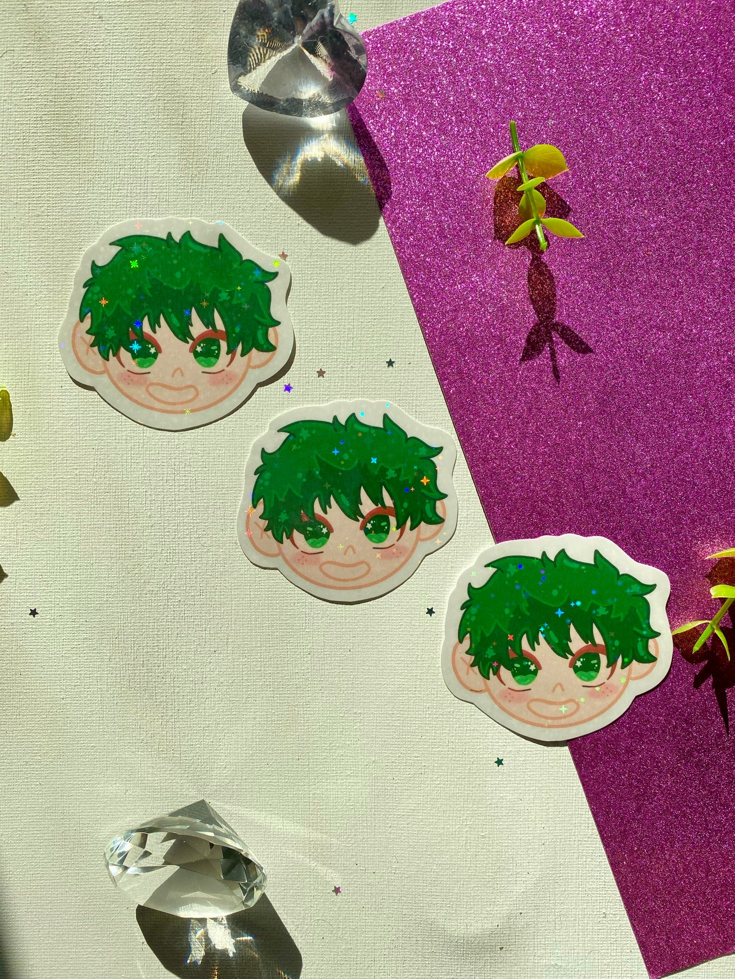 Sparkly Deku Head Holographic Sticker