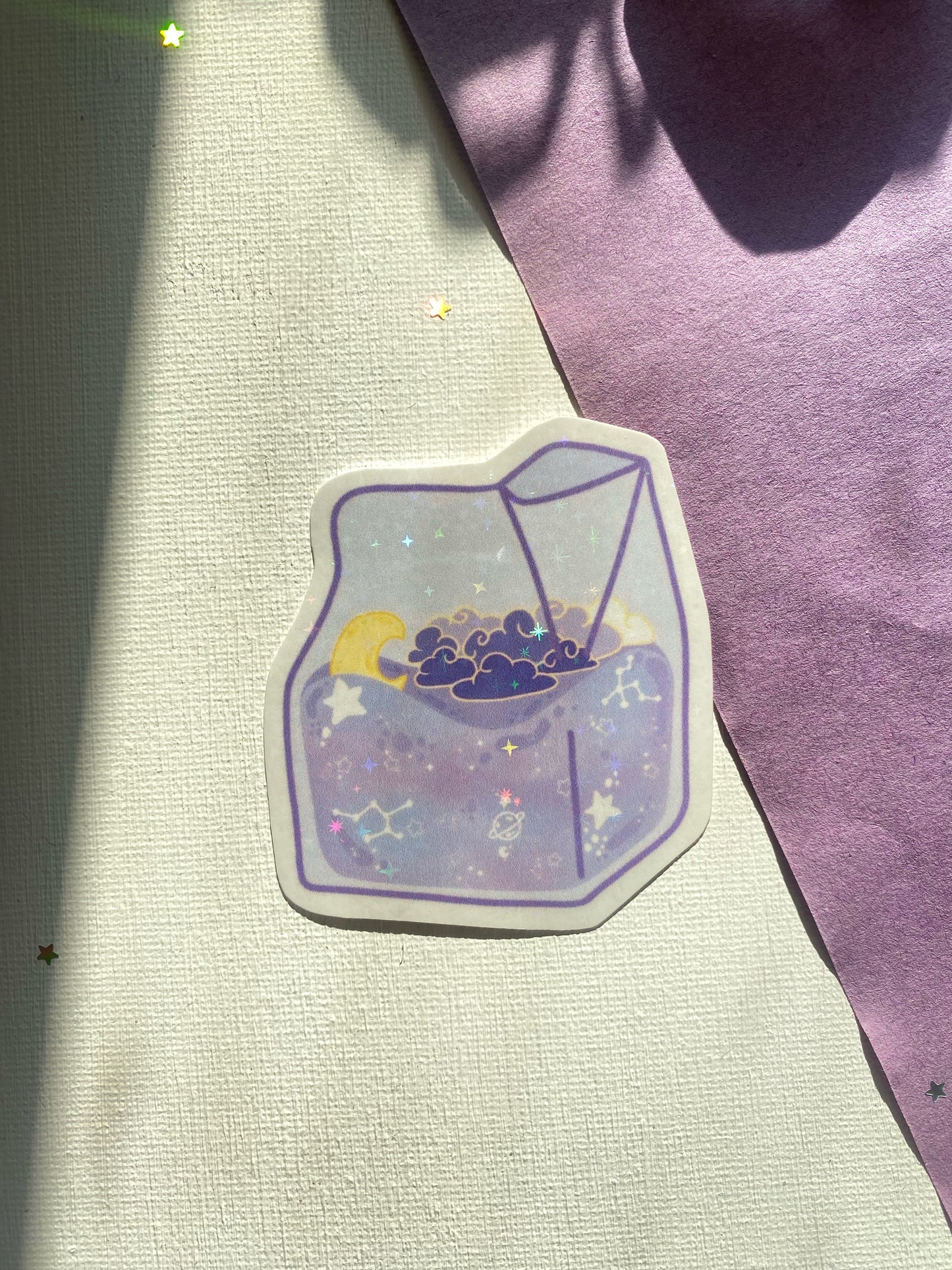 Purple Galaxy Milk Carton Holographic Sticker