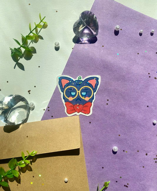 Grumpy Nerdy Cat Holographic Sticker