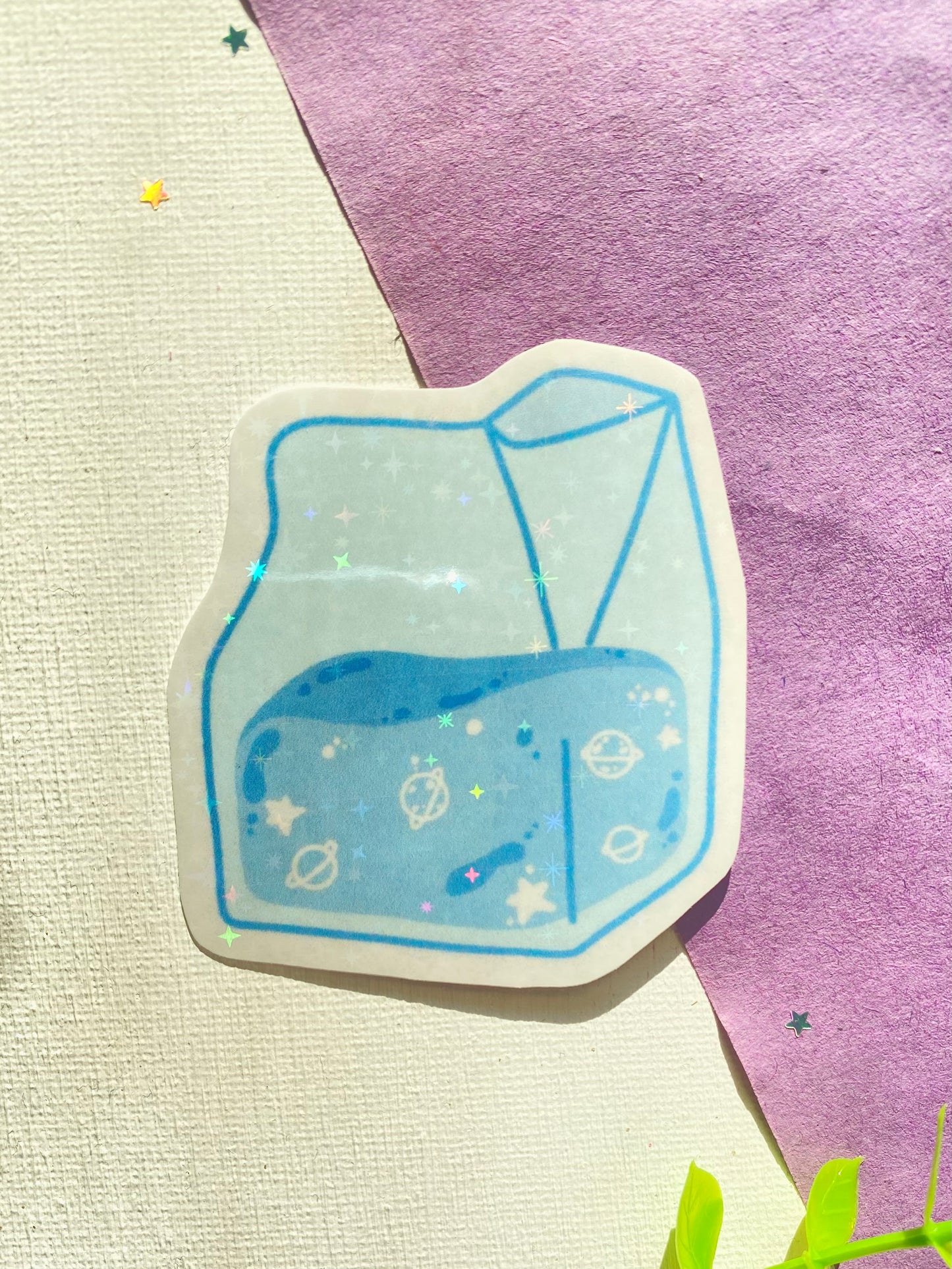 Blue Galaxy Milk Carton Holographic Waterproof Sticker