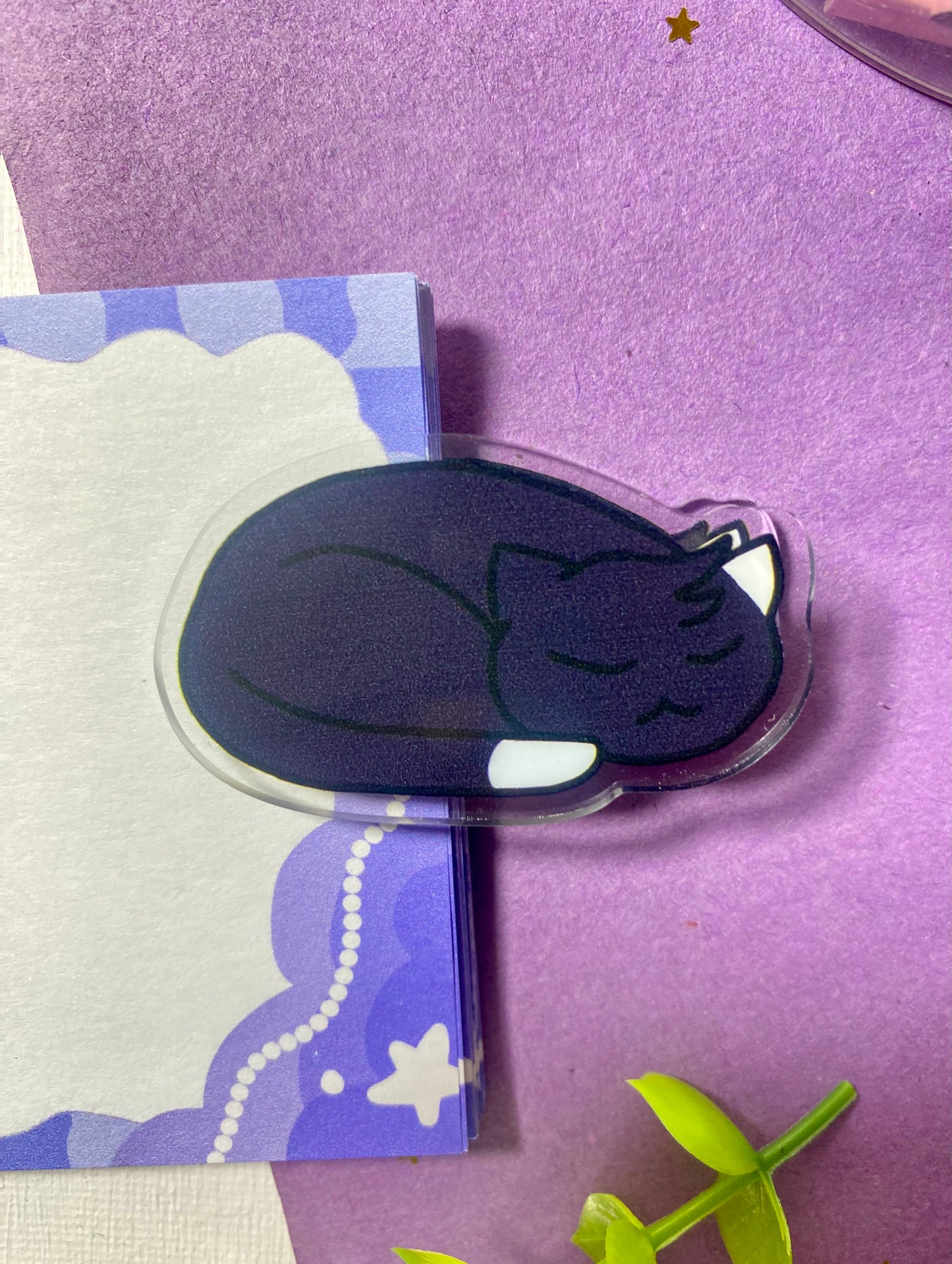 Sleeping Black Cat Acrylic Side Binder Clip