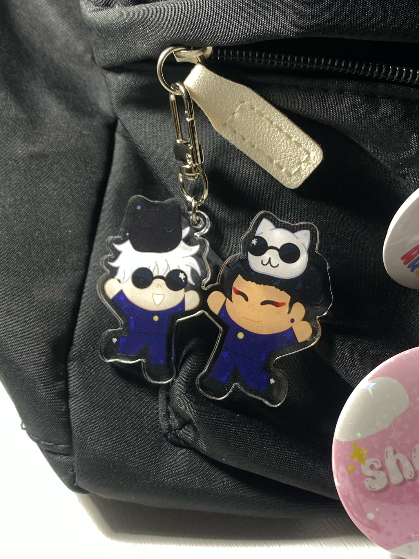 B GRADE Geto + Gojo Cat Head acrylic Keychain