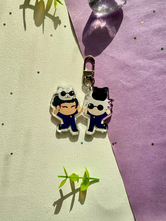 Gojo And Geto Cat Head Acrylic Keychain