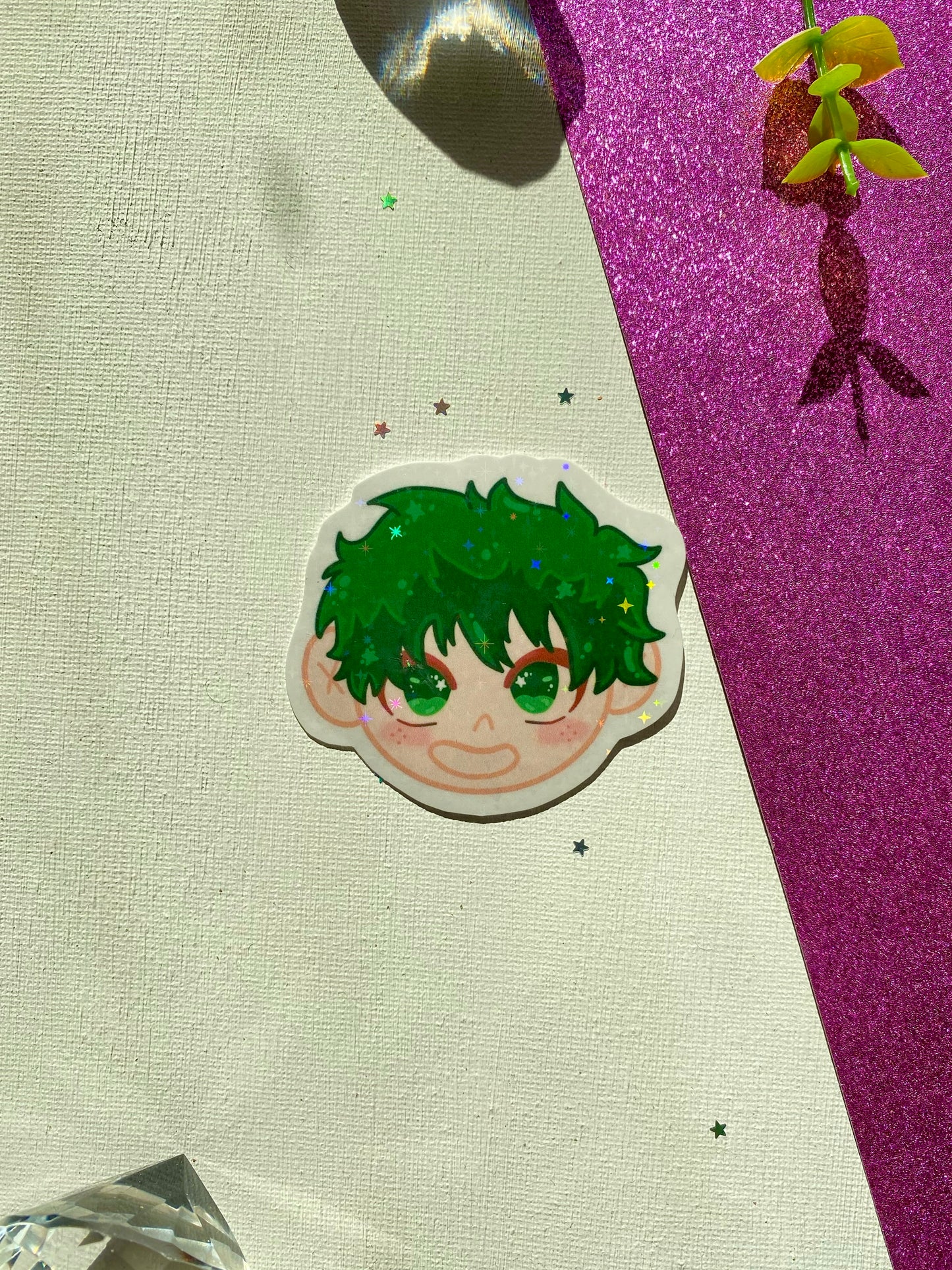 Sparkly Deku Head Holographic Sticker