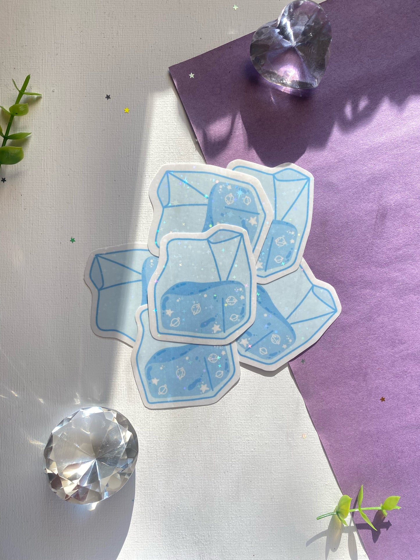 Blue Galaxy Milk Carton Holographic Waterproof Sticker