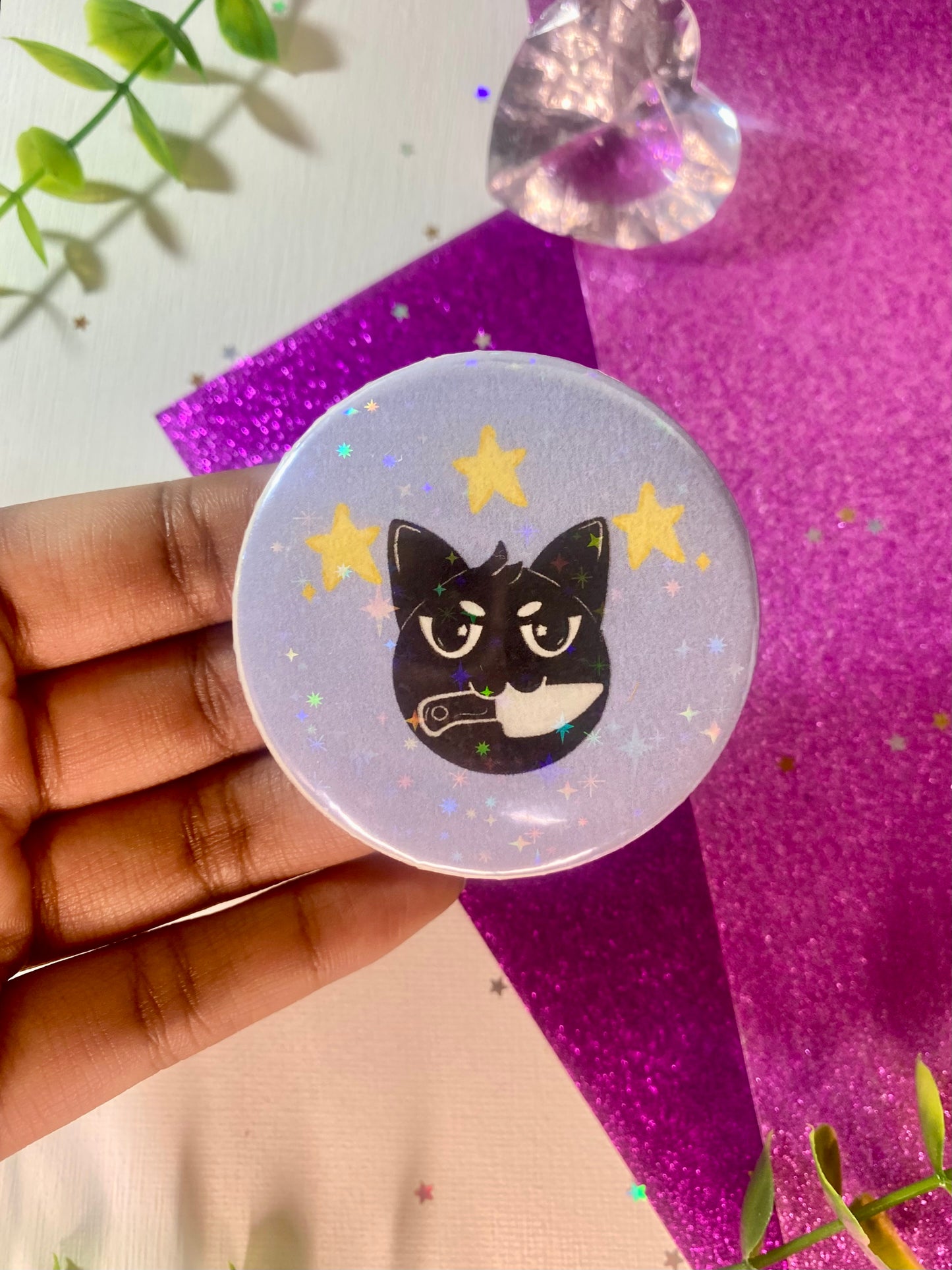 Evil Black Cat Holographic 2.2 Inch Button