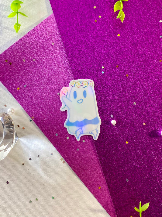 Flower Crown Ghost Holographic Sticker