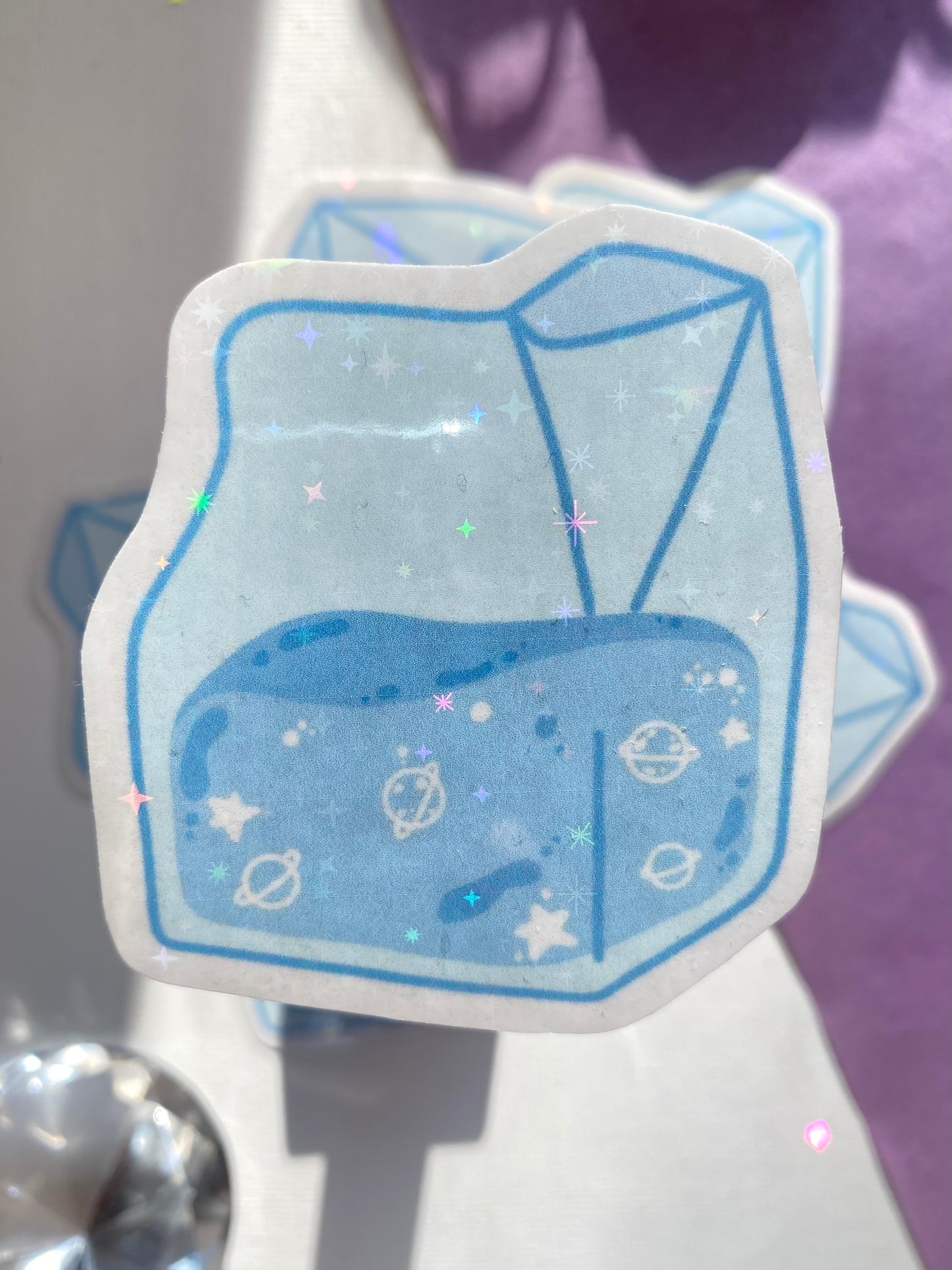 Blue Galaxy Milk Carton Holographic Waterproof Sticker