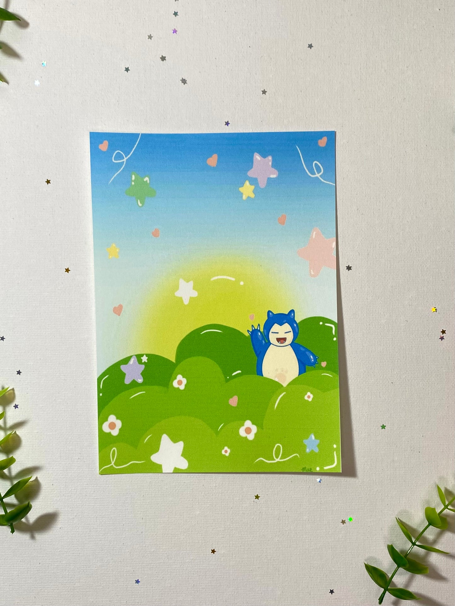 Flower field Snorlax Art Print