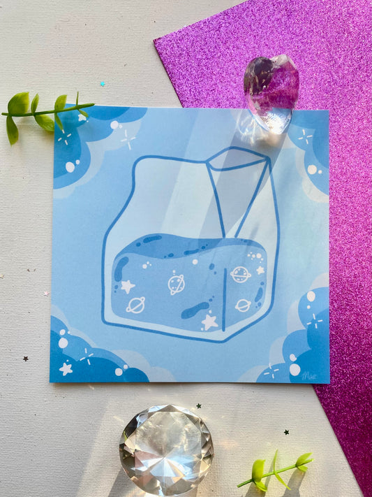 Pastel Blue Starry Liquid Milk Carton Square Art Print