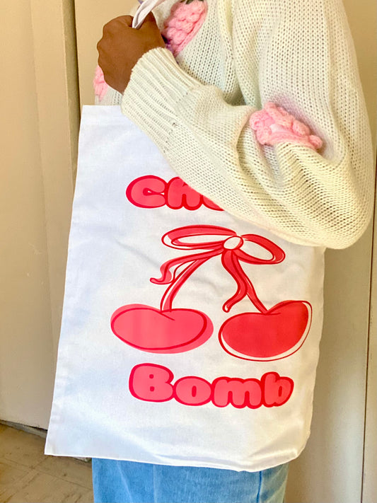 Cherry Bomb White Tote Bag