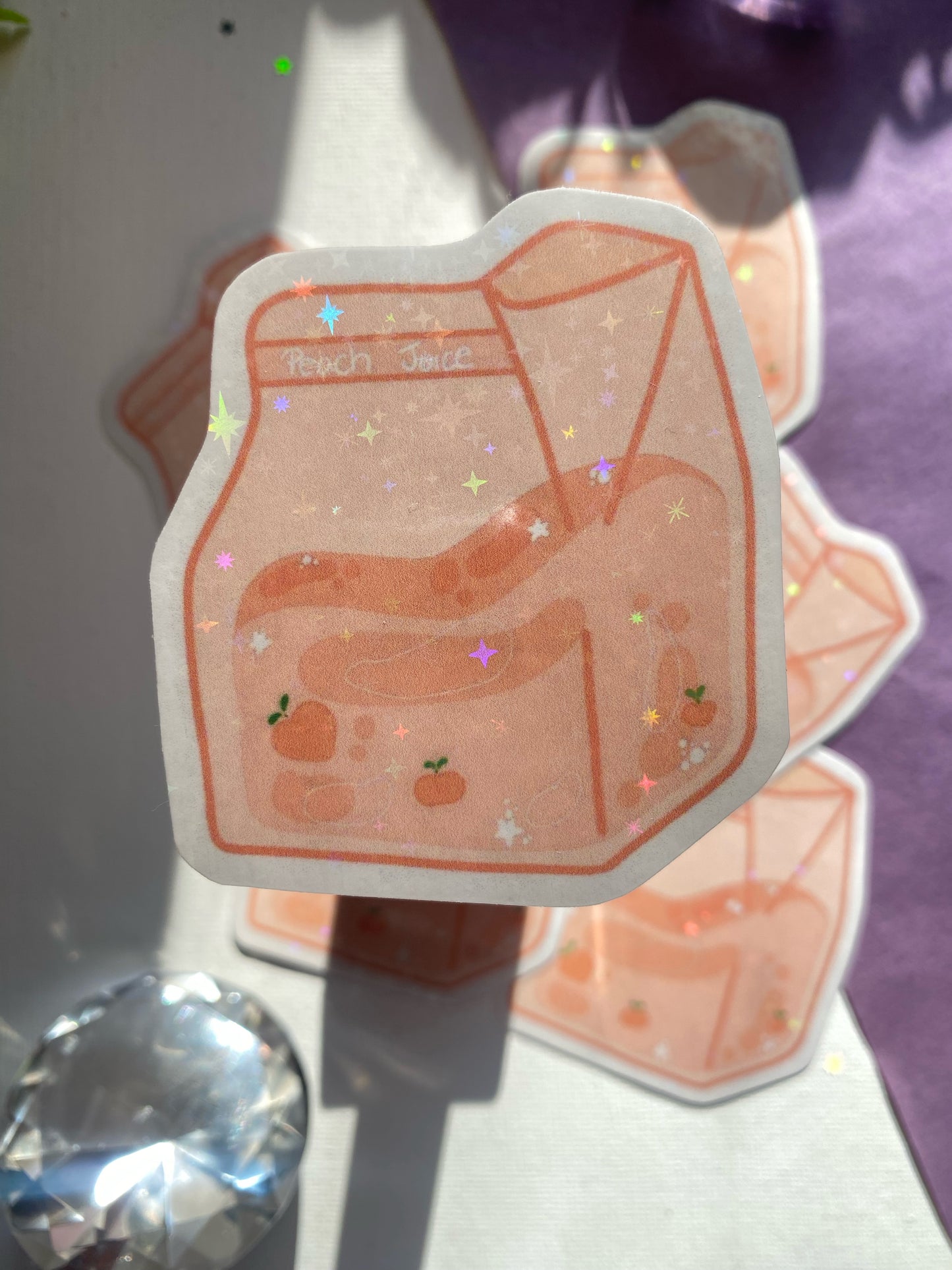 Peach Juice Carton Holographic Waterproof Sticker